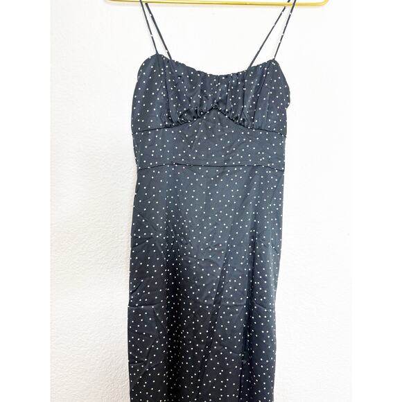 Zara Black Polka Dot Satin Corset Midi Dress Size Medium Minimalist Cocktail - Picture 9 of 14